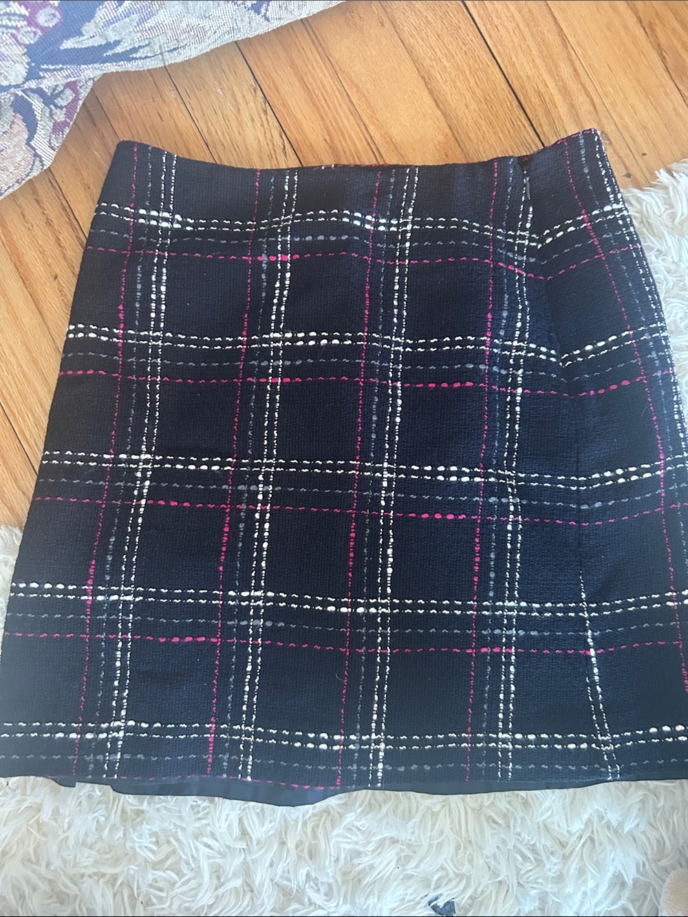 Bandolino Black Plaid Mini Skirt with Pink & White Accents